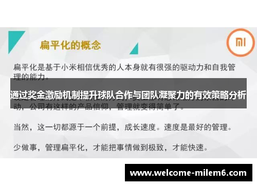 通过奖金激励机制提升球队合作与团队凝聚力的有效策略分析